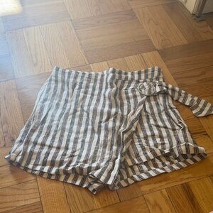 Love Tree Striped Shorts with Belt - Black, White, Brown